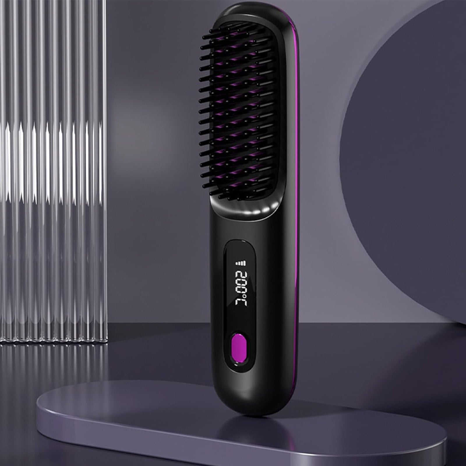 JMT-966154 Portable Cordless Hair Straightening Brush with LED Display, USB Rechargeable, Lightweight Mini Design, Advanced Ionic Technology, Scald Protection