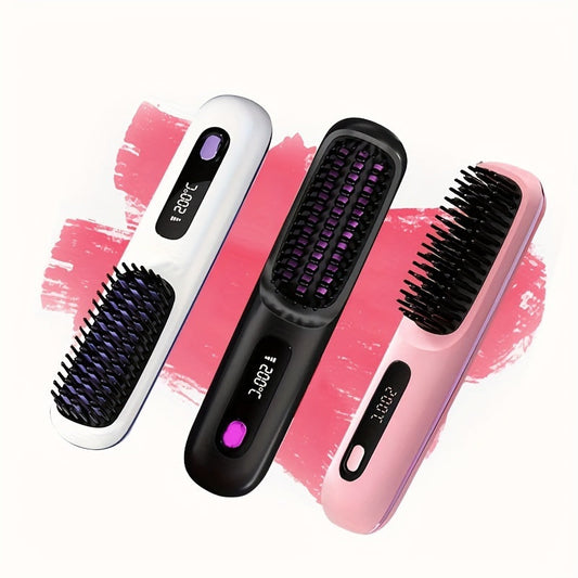 JMT-966154 Portable Cordless Hair Straightening Brush with LED Display, USB Rechargeable, Lightweight Mini Design, Advanced Ionic Technology, Scald Protection