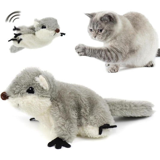 JMT-966474 Interactive Flapping Squirrel Cat Toy with Rechargeable USB, Touch Activated Plush Kicker for Indoor Play