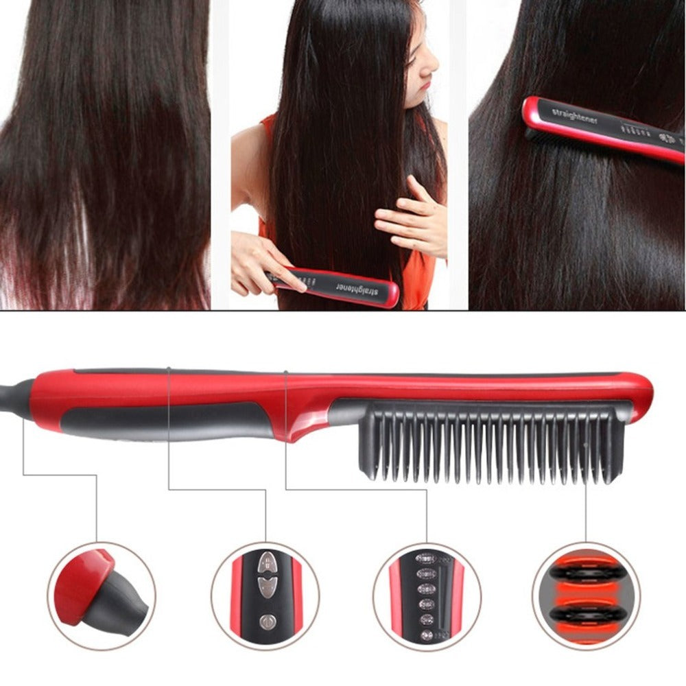 JMT-967306 Ceramic Hair Straightening Brush with Adjustable Temperature Control and Detangling Features