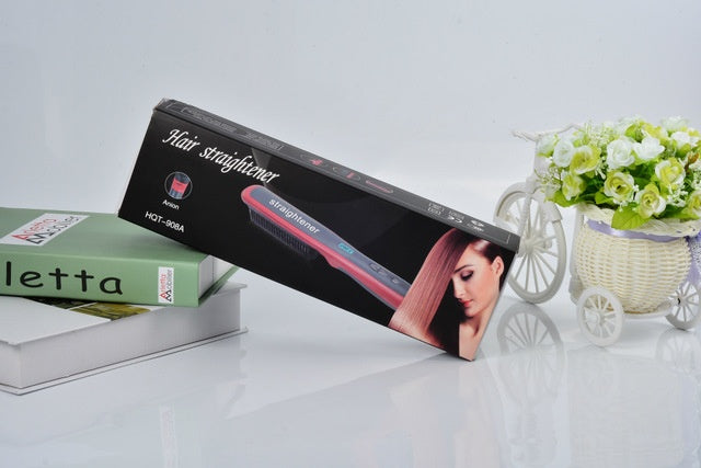 JMT-967306 Ceramic Hair Straightening Brush with Adjustable Temperature Control and Detangling Features