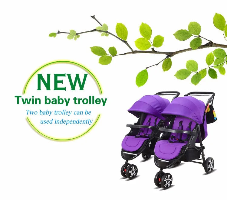 JMT-967434 Luxury Twin Baby Stroller for Newborns with Removable Canopy and 5-Point Safety Harness