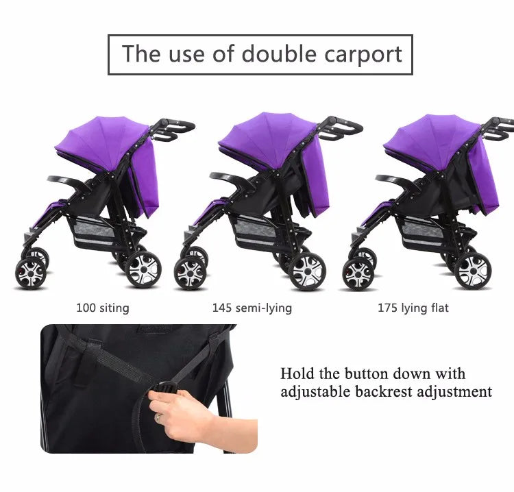 JMT-967434 Luxury Twin Baby Stroller for Newborns with Removable Canopy and 5-Point Safety Harness