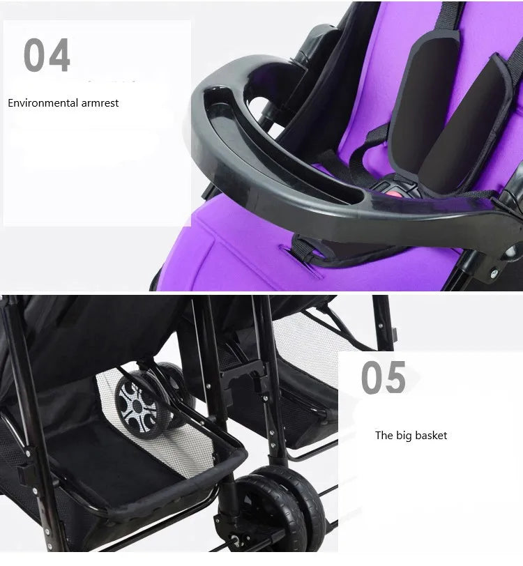 JMT-967434 Luxury Twin Baby Stroller for Newborns with Removable Canopy and 5-Point Safety Harness