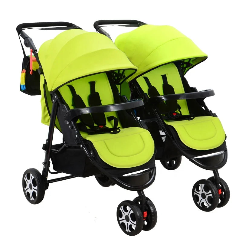 JMT-967434 Luxury Twin Baby Stroller for Newborns with Removable Canopy and 5-Point Safety Harness