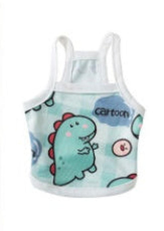 JMT-967946 Cute Dinosaur and Cat Print Vest for Small Pets - Jersey Fabric Suitable for Dogs and Cats