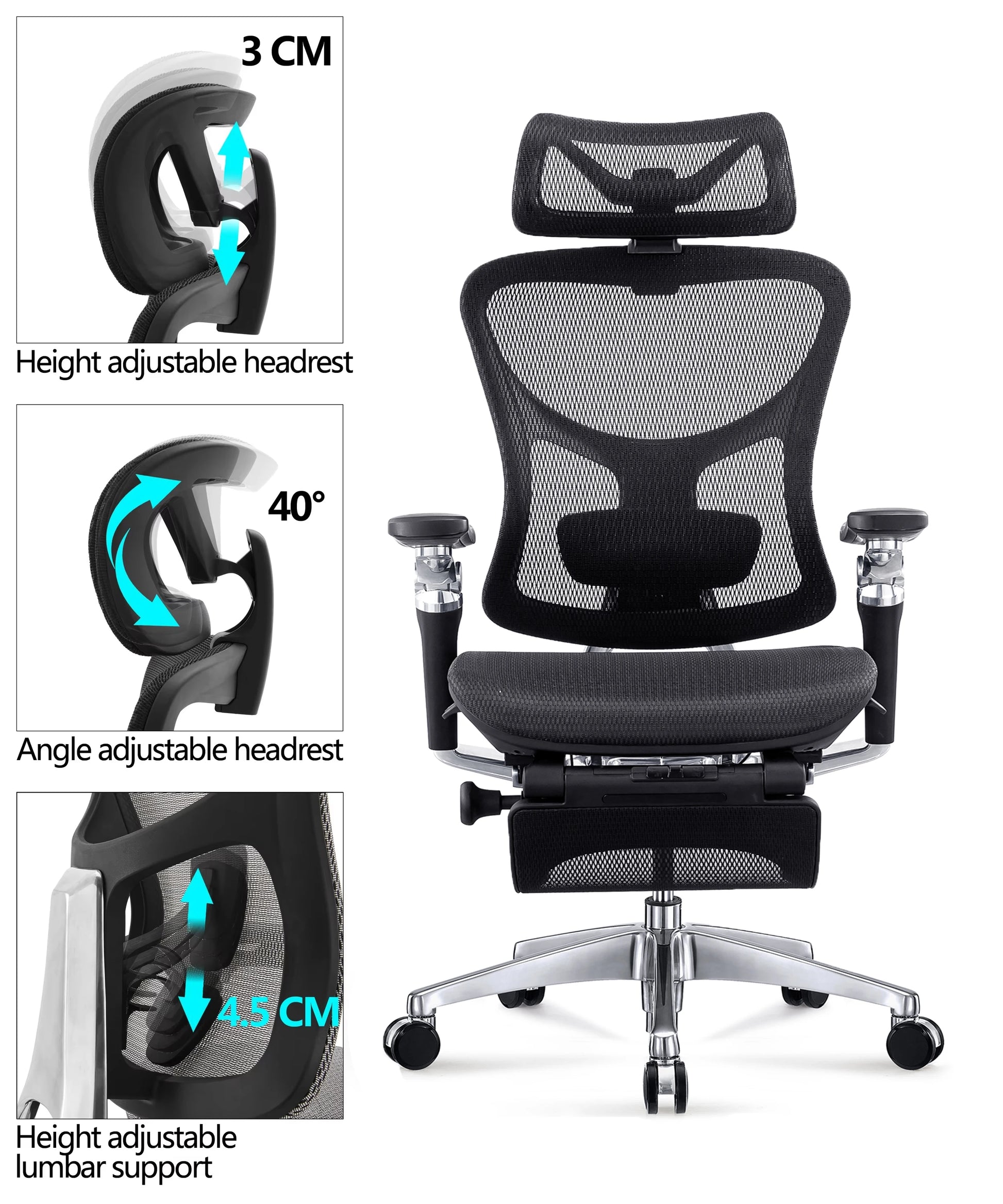 JMT-968074 Ergonomic High Back Mesh Office Chair with Adjustable Armrests and Swivel Base