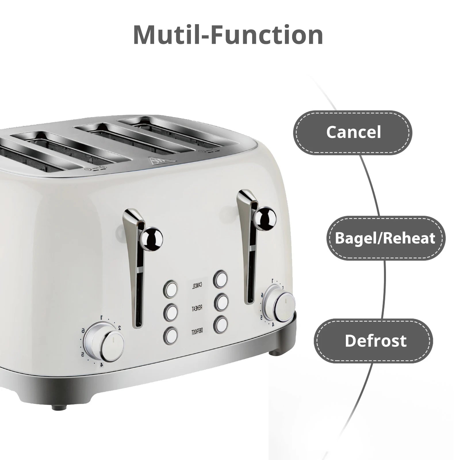 JMT-968138 Retro Stainless Steel 4-Slice Electric Pop-Up Toaster with Grill Function