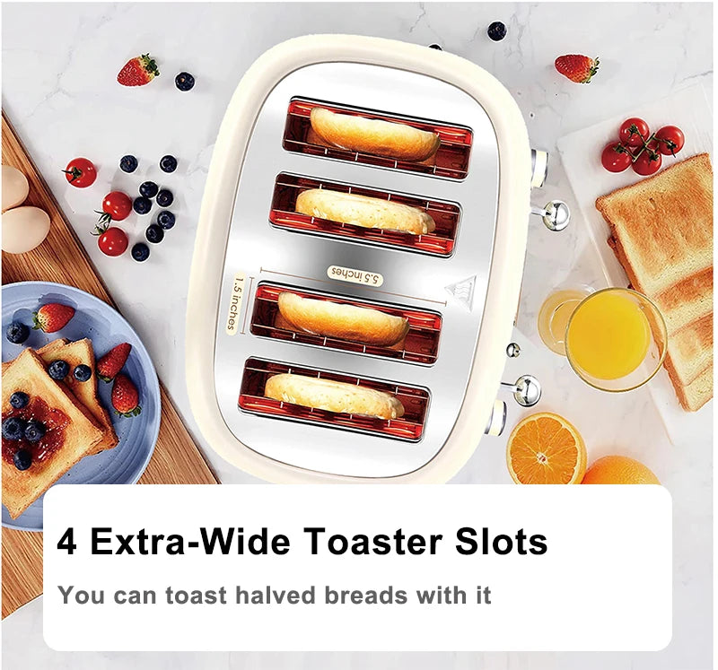 JMT-968138 Retro Stainless Steel 4-Slice Electric Pop-Up Toaster with Grill Function