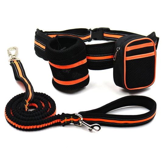 JMT-968970 Reflective Nylon Pet Traction Set in Orange - Adjustable Length 125-210cm & Waist 78-110cm