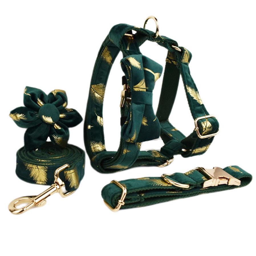 JMT-970122 Soft Fabric Velvet Dog Collar with Accessories for XS to XL Sizes