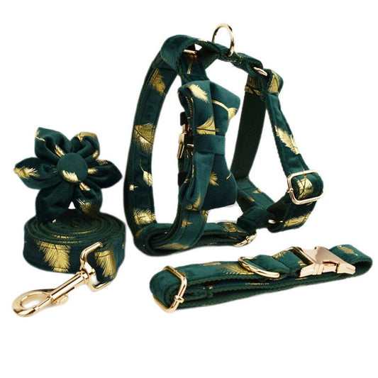 JMT-970122 Soft Fabric Velvet Dog Collar with Accessories for XS to XL Sizes