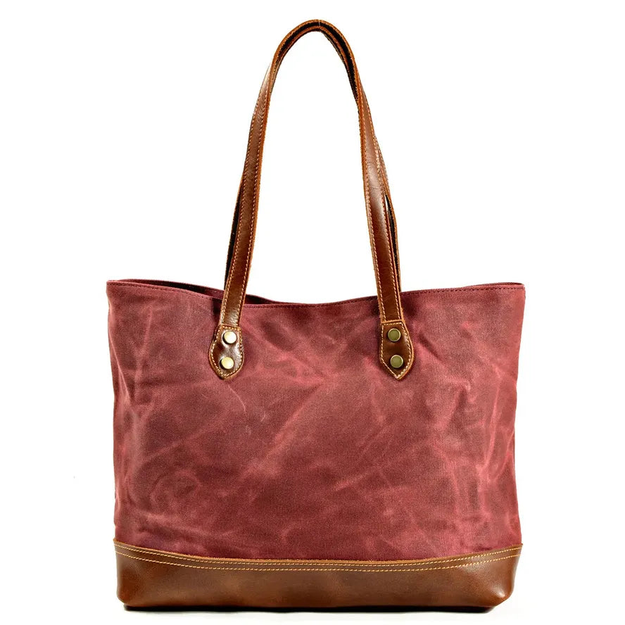 JMT-970314 Solid Colour Canvas and Genuine Leather Tote Bag for Women - 5 Stylish Options Available