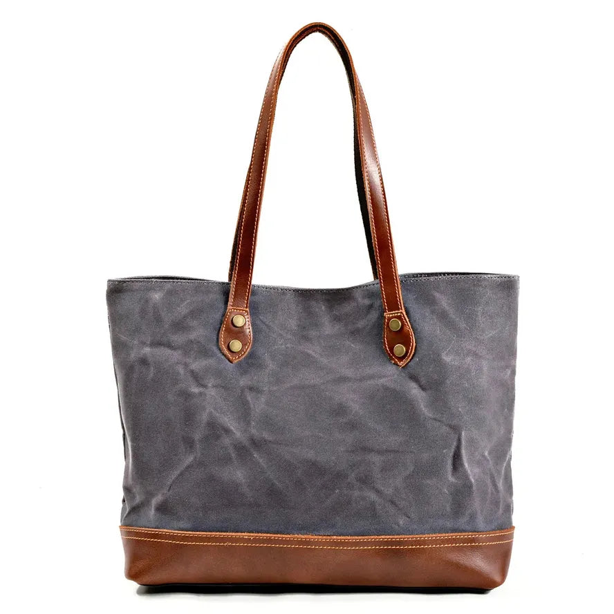 JMT-970314 Solid Colour Canvas and Genuine Leather Tote Bag for Women - 5 Stylish Options Available