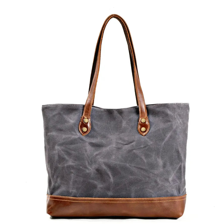 JMT-970314 Solid Colour Canvas and Genuine Leather Tote Bag for Women - 5 Stylish Options Available
