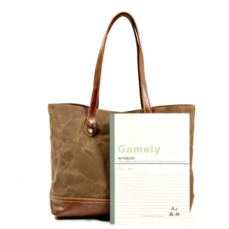 JMT-970314 Solid Colour Canvas and Genuine Leather Tote Bag for Women - 5 Stylish Options Available