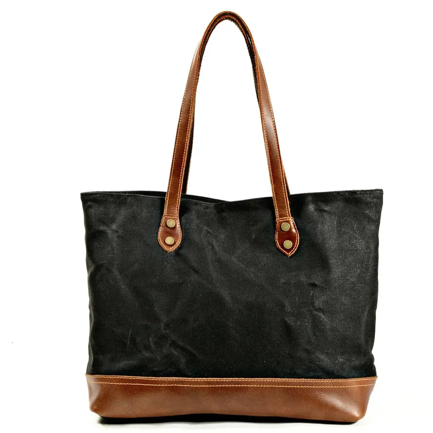 JMT-970314 Solid Colour Canvas and Genuine Leather Tote Bag for Women - 5 Stylish Options Available