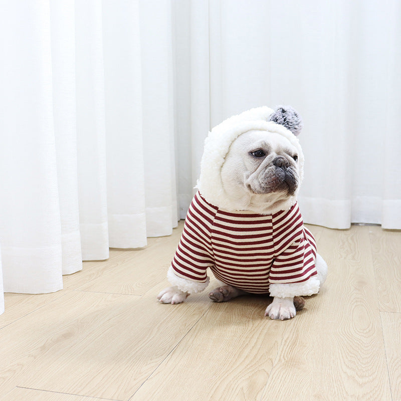 JMT-970442 Winter Ready Cotton Dog Hoodie in Red and Gray Stripes