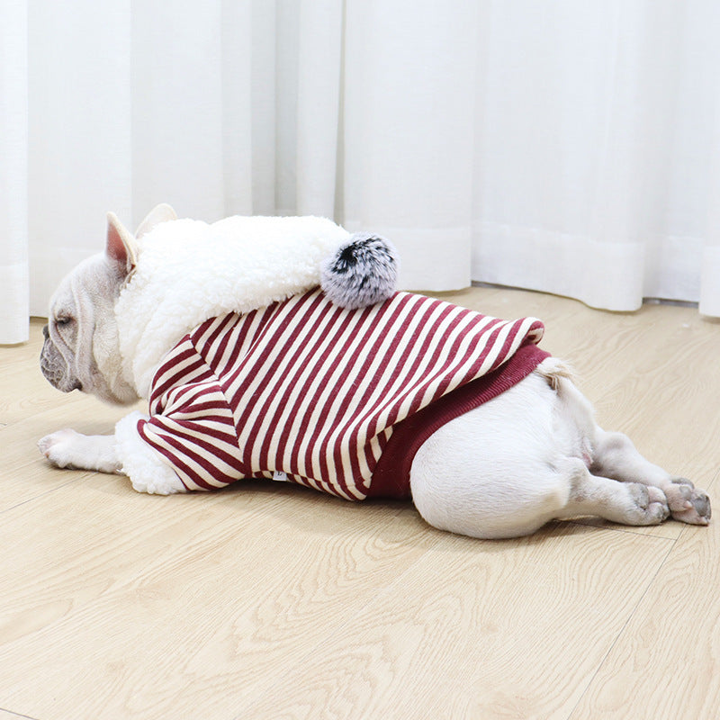 JMT-970442 Winter Ready Cotton Dog Hoodie in Red and Gray Stripes