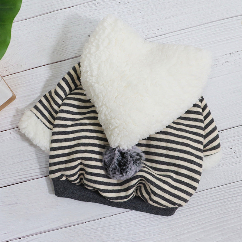 JMT-970442 Winter Ready Cotton Dog Hoodie in Red and Gray Stripes