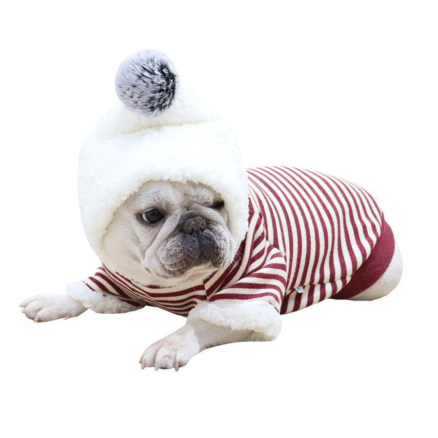 JMT-970442 Winter Ready Cotton Dog Hoodie in Red and Gray Stripes