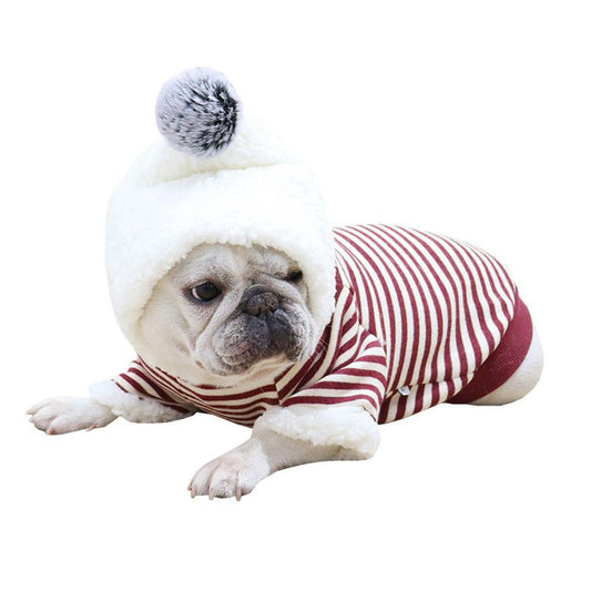 JMT-970442 Winter Ready Cotton Dog Hoodie in Red and Gray Stripes