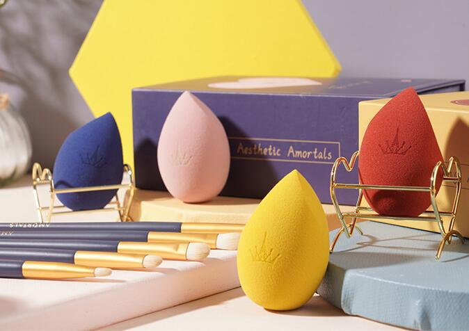 JMT-971210 Starry Sky Makeup Sponge Set with Stand - Blue & Yellow Beauty Eggs for Flawless Application