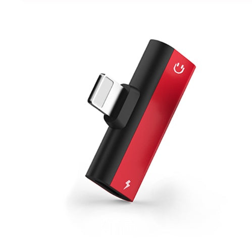 JMT-971466 Dual Lightning Audio Adapter for iPhone Models - Aluminum Alloy, Red/Blue/Black, 2.1A Charging, 2.9cm Length