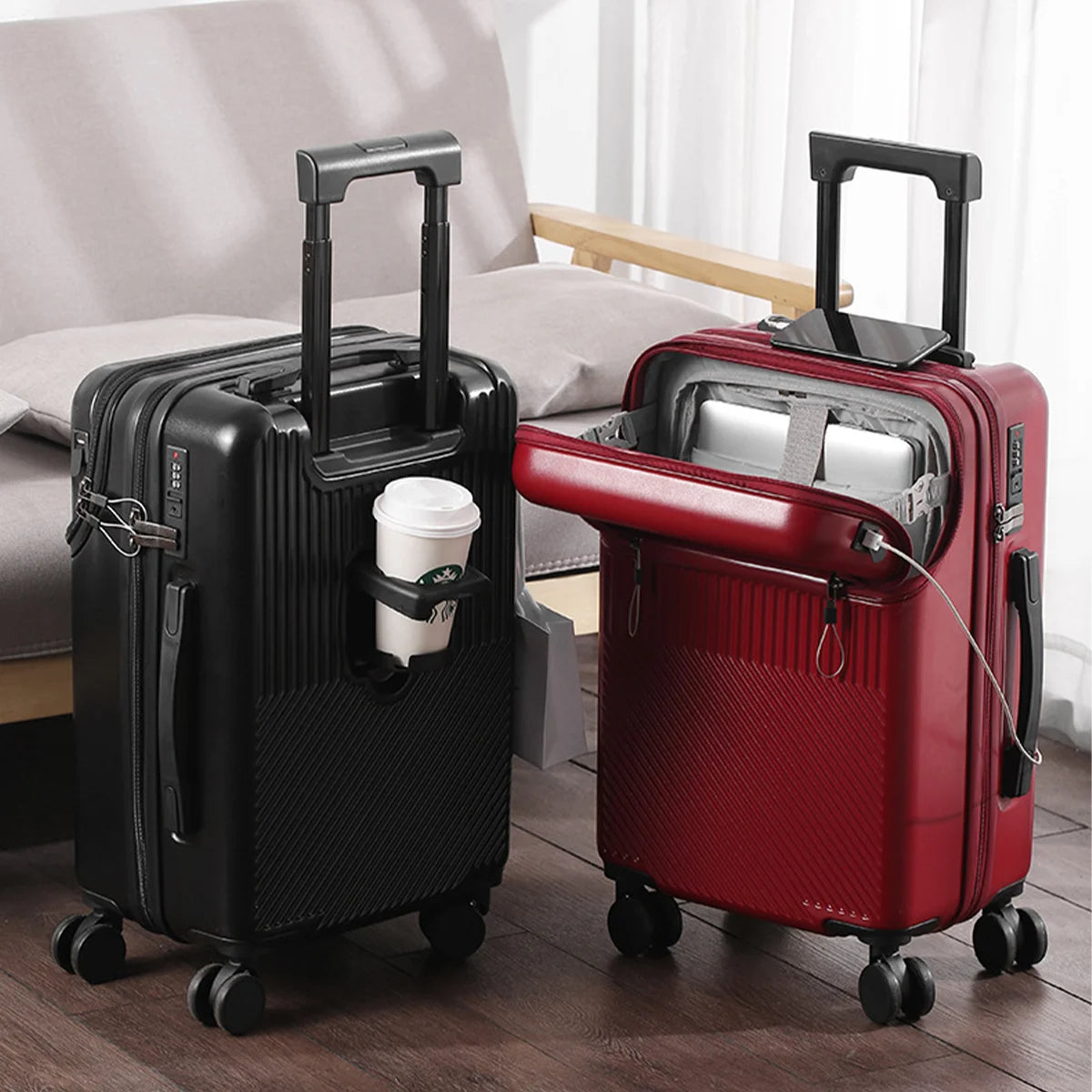 JMT-971658 Durable Water-Resistant Red Suitcase Trolley for Travel
