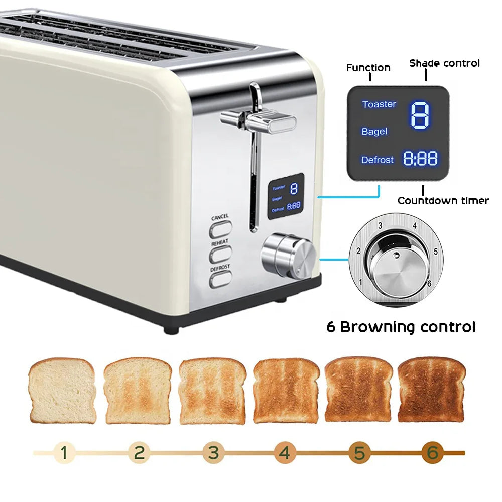 JMT-971722 4-Slice Retro Stainless Steel Toaster with LED Display for Perfectly Toasted Sandwiches