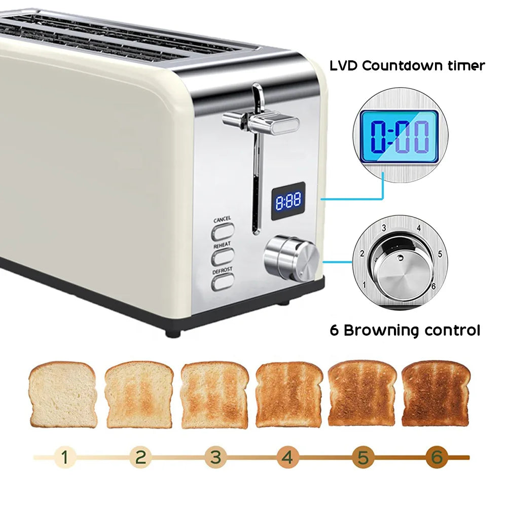 JMT-971722 4-Slice Retro Stainless Steel Toaster with LED Display for Perfectly Toasted Sandwiches