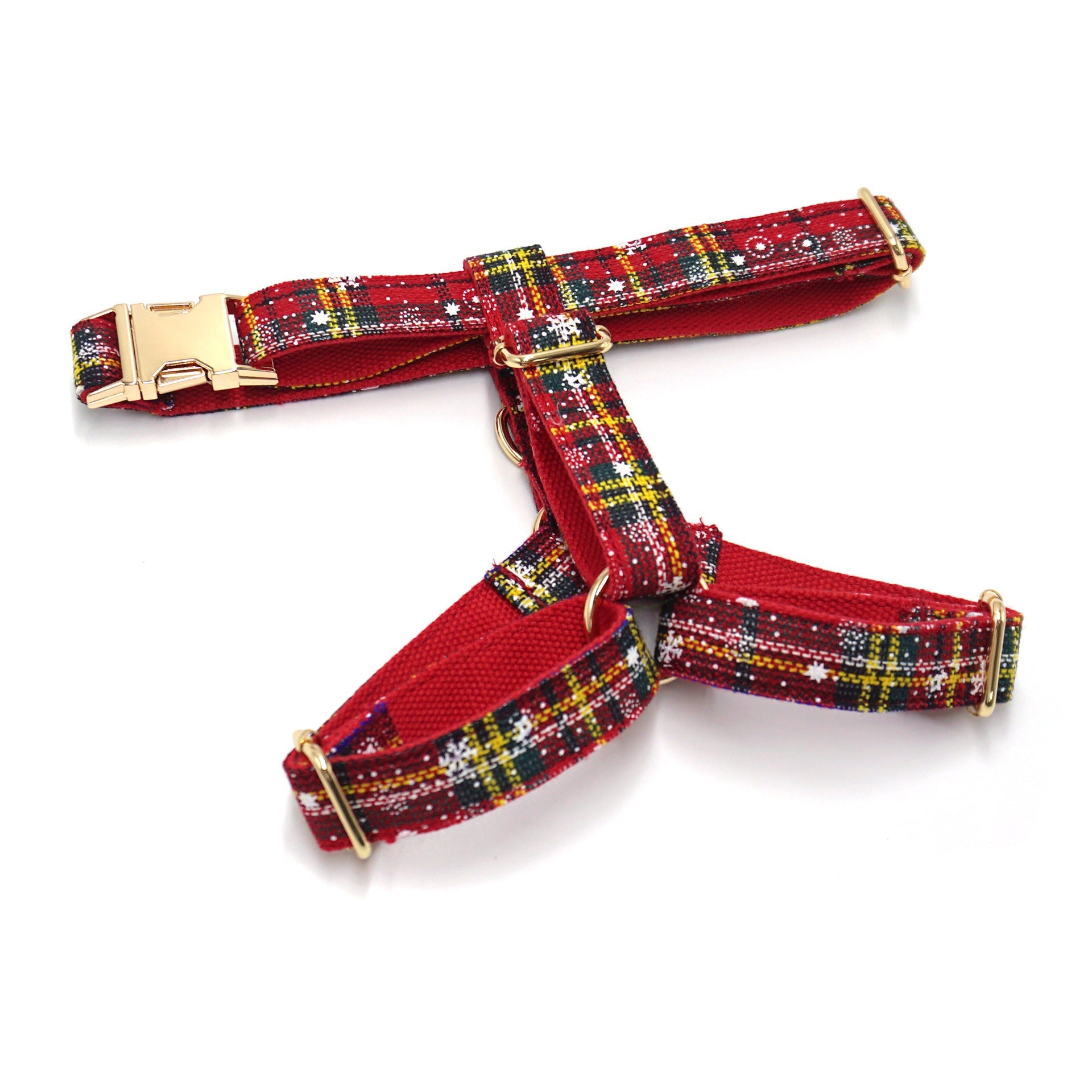 JMT-972106 Red Christmas Pet Collar and Leash Set with Bowknot and Chest Harness, Includes Waste Bag