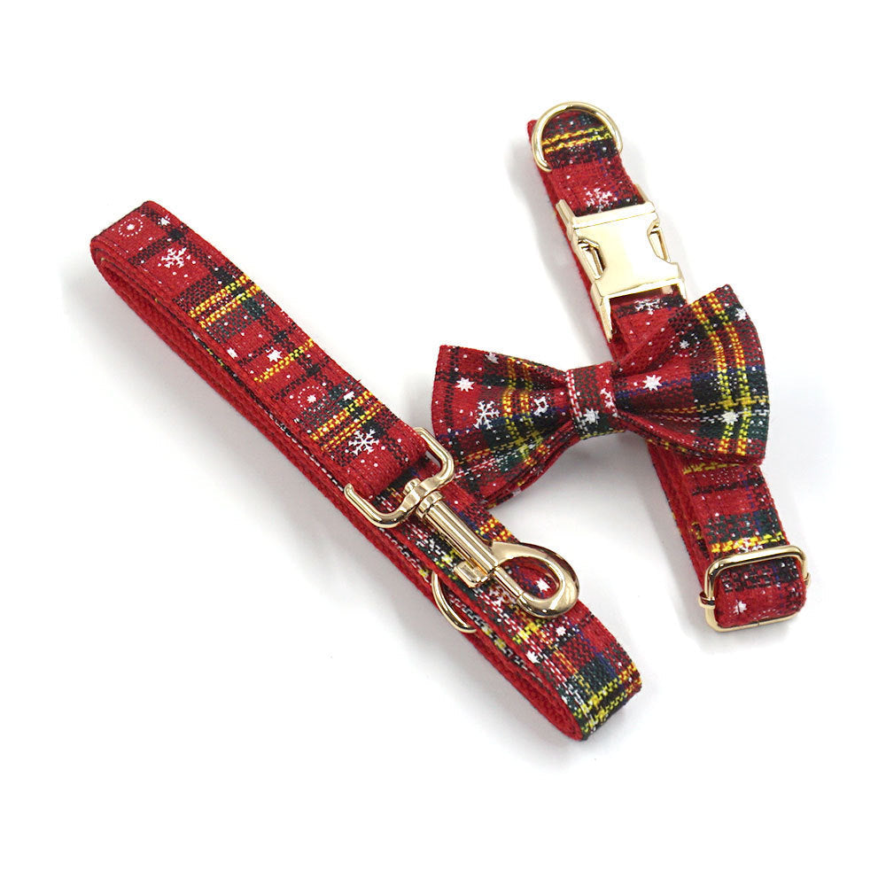 JMT-972106 Red Christmas Pet Collar and Leash Set with Bowknot and Chest Harness, Includes Waste Bag