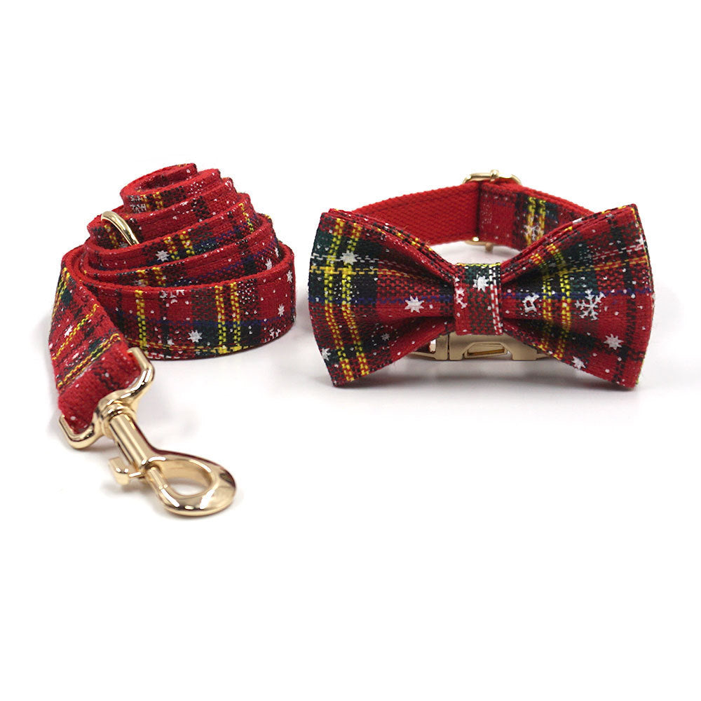 JMT-972106 Red Christmas Pet Collar and Leash Set with Bowknot and Chest Harness, Includes Waste Bag