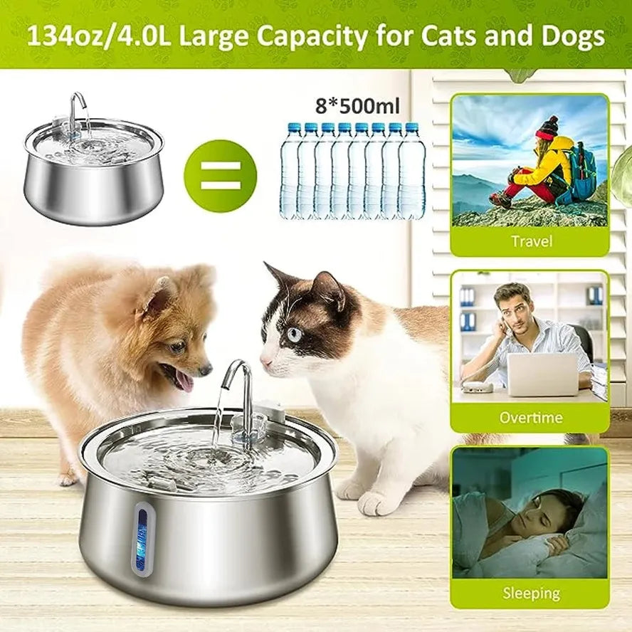 JMT-972298 Stainless Steel Automatic Pet Water Fountain with Eco-Friendly Filter - Ultra Quiet 4L Capacity