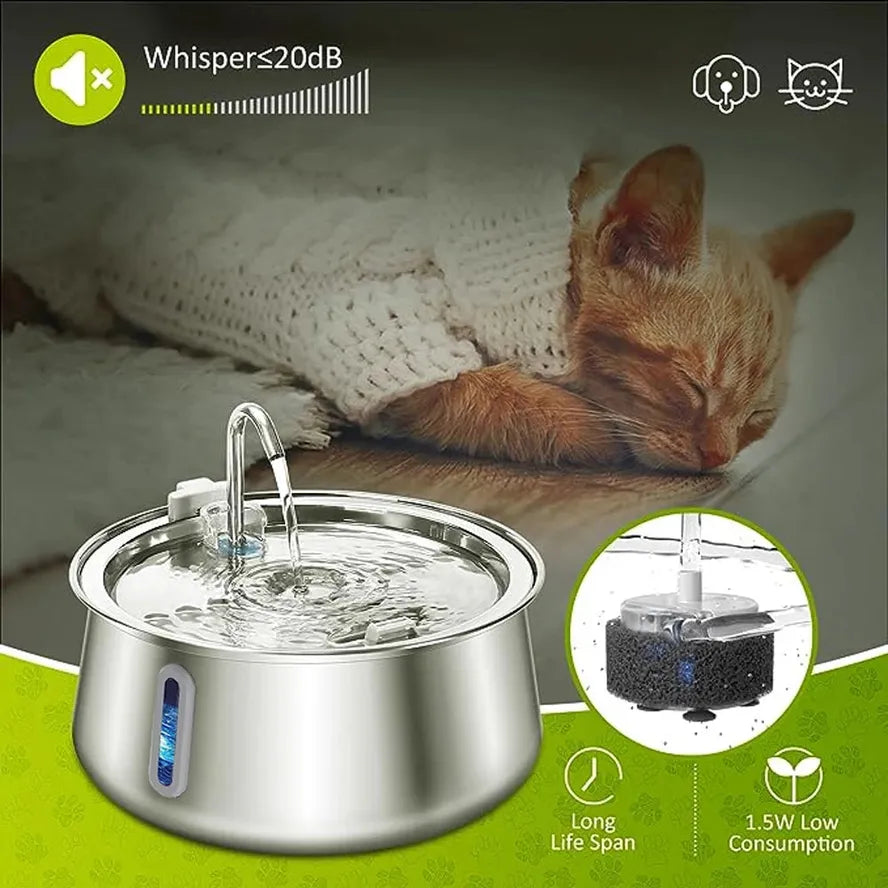 JMT-972298 Stainless Steel Automatic Pet Water Fountain with Eco-Friendly Filter - Ultra Quiet 4L Capacity