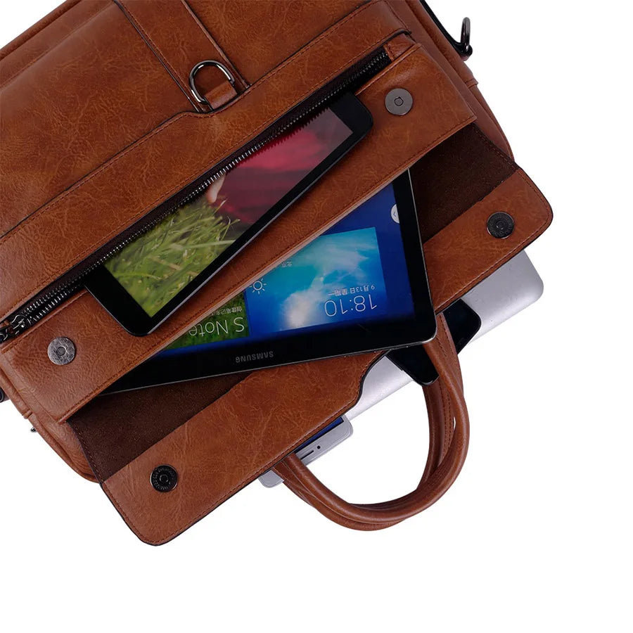 JMT-972746 Waterproof PU Leather Laptop Bag for Men and Women - 15.6 Inch Large Capacity Business Shoulder Bag