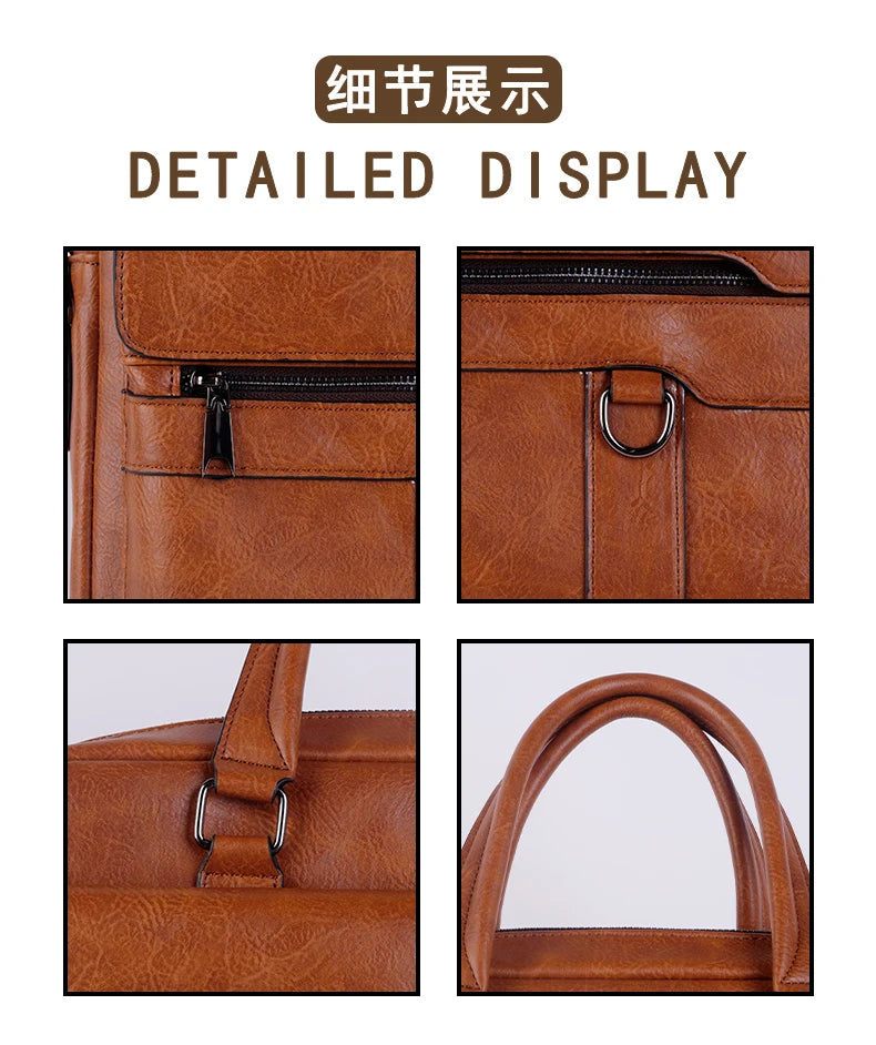 JMT-972746 Waterproof PU Leather Laptop Bag for Men and Women - 15.6 Inch Large Capacity Business Shoulder Bag
