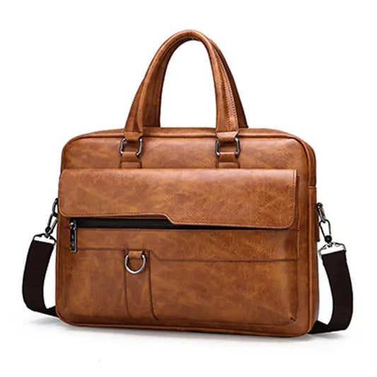JMT-972746 Waterproof PU Leather Laptop Bag for Men and Women - 15.6 Inch Large Capacity Business Shoulder Bag