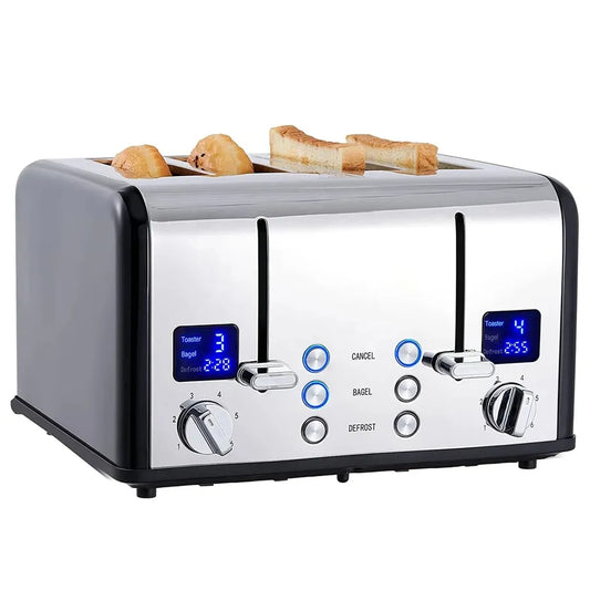 JMT-972874 4-Slice Electric Toaster with LED Display and Stainless Steel Finish for Versatile Sandwich Making