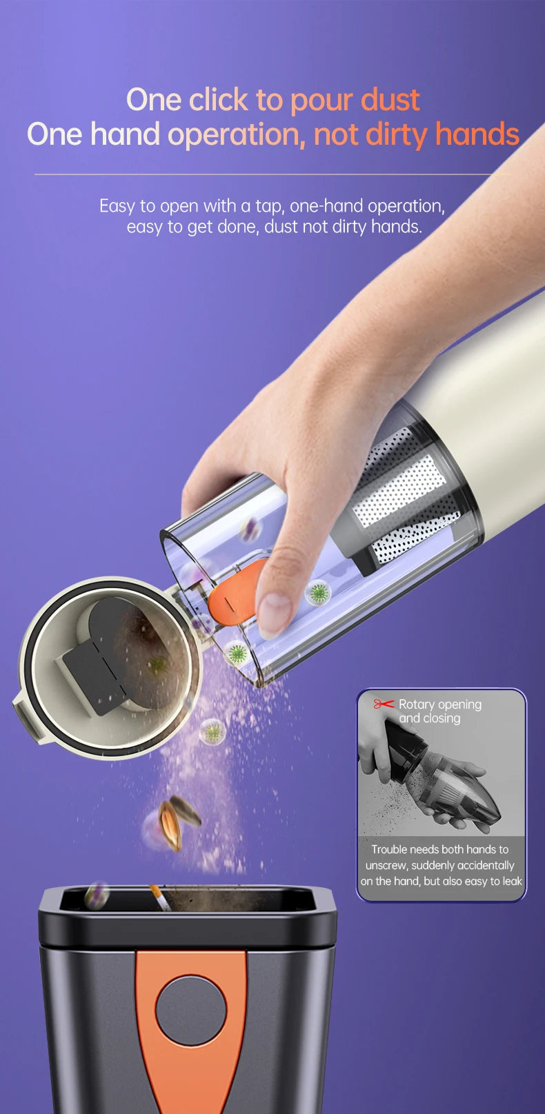 JMT-973386 Wireless 4-in-1 Handheld Vacuum Cleaner with Strong Suction for Home and Car Use