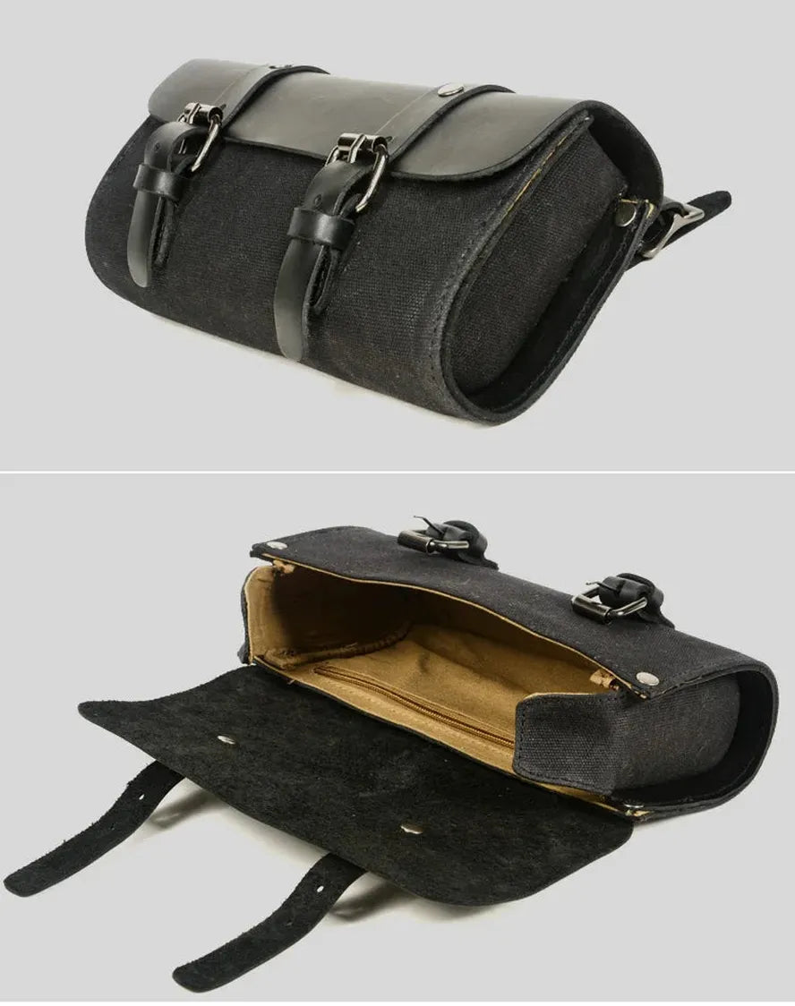 JMT-973450 Retro Oil Wax Canvas Motorcycle Shoulder Bag for Luggage and Side Storage
