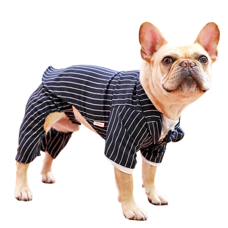 JMT-973706 Stylish Thin Black Imitation Silk Suit Dress for Small Dogs in Striped Design