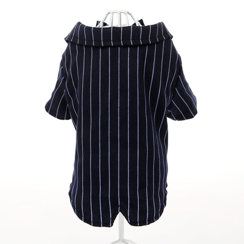 JMT-973706 Stylish Thin Black Imitation Silk Suit Dress for Small Dogs in Striped Design
