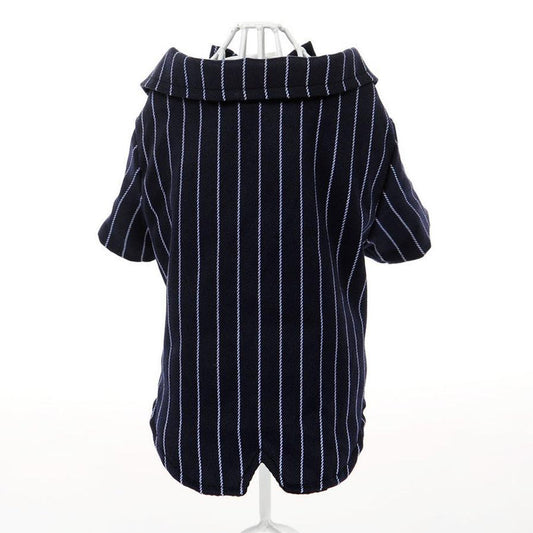 JMT-973706 Stylish Thin Black Imitation Silk Suit Dress for Small Dogs in Striped Design