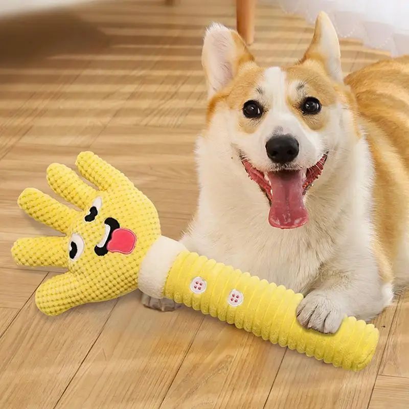 JMT-973898 Palm-Shaped Squeaky Plush Dog Teething Toy - Bite Resistant Chewable Pet Supply