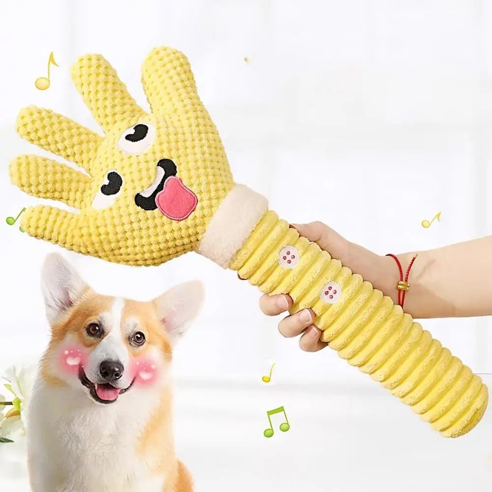 JMT-973898 Palm-Shaped Squeaky Plush Dog Teething Toy - Bite Resistant Chewable Pet Supply