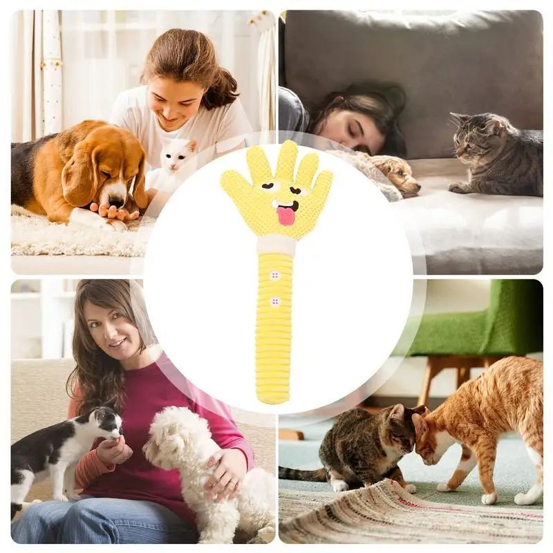 JMT-973898 Palm-Shaped Squeaky Plush Dog Teething Toy - Bite Resistant Chewable Pet Supply