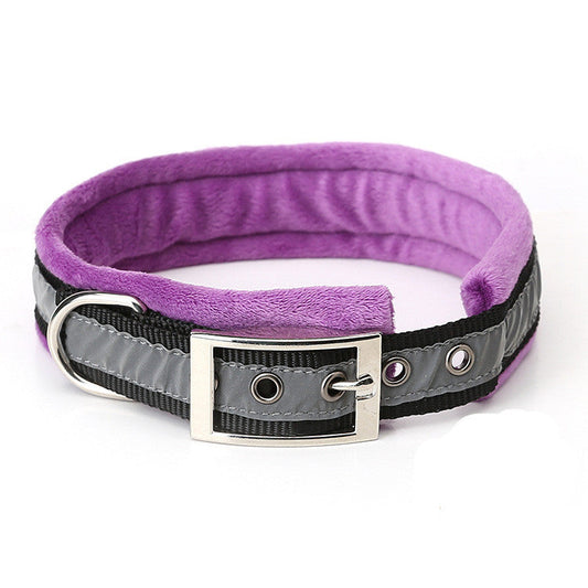 JMT-974730 Reflective Nylon Dog Collar with Soft Flannel Lining - Adjustable Sizes Available