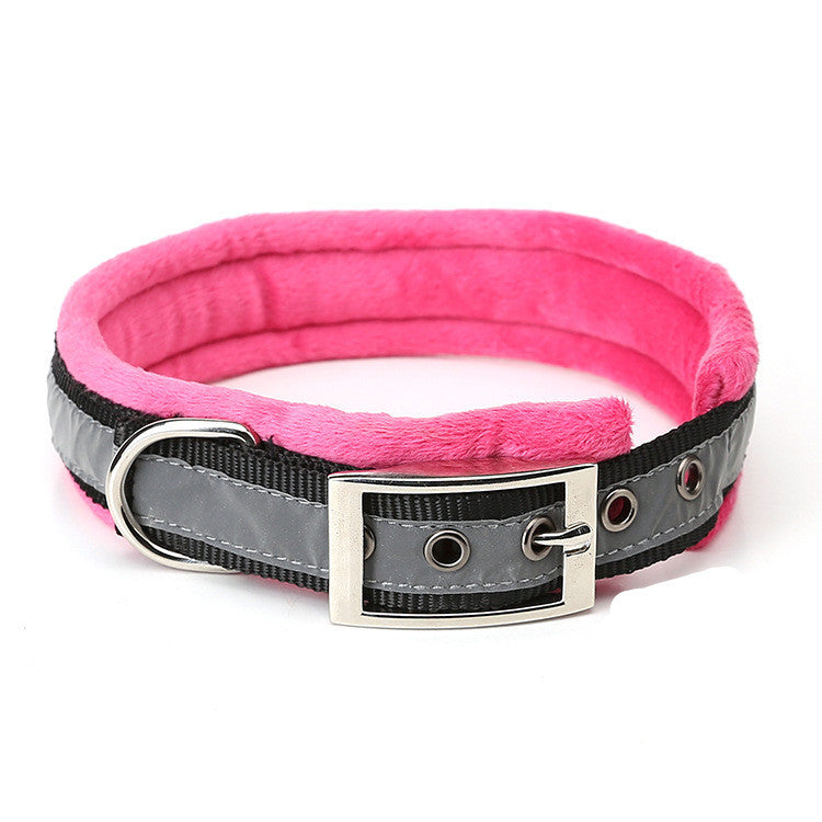 JMT-974730 Reflective Nylon Dog Collar with Soft Flannel Lining - Adjustable Sizes Available